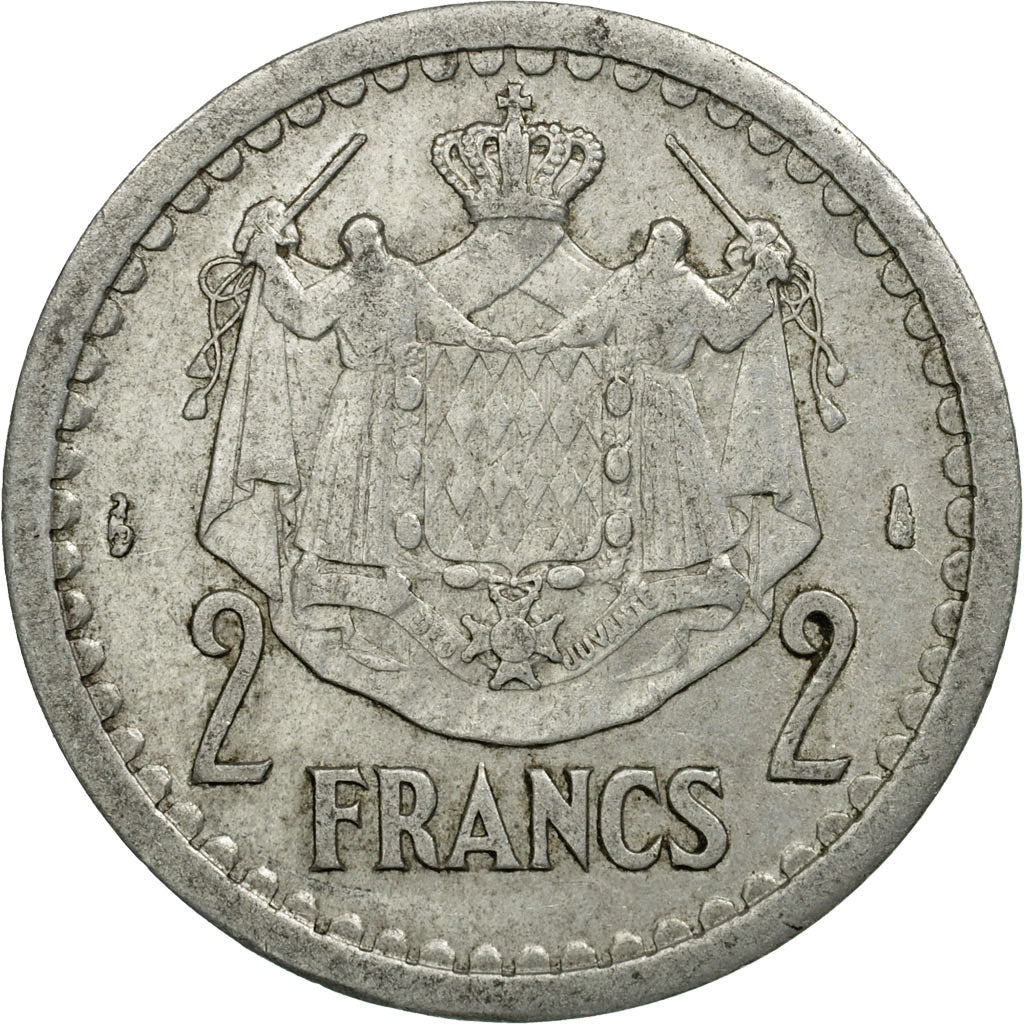 Moneta, Monaco, Louis II, 2 Francs, 1943, Poissy, MB+, Alluminio, KM:121