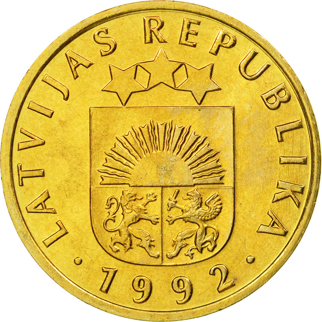 Moneda, Letonia, 5 Santimi, 1992, SC, Níquel - latón, KM:16