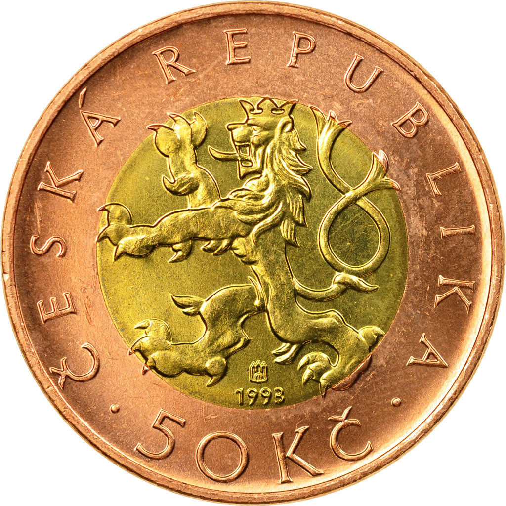 Coin, Czech Republic, 50 Korun, 1993, EF(40-45), Bi-Metallic, KM:1