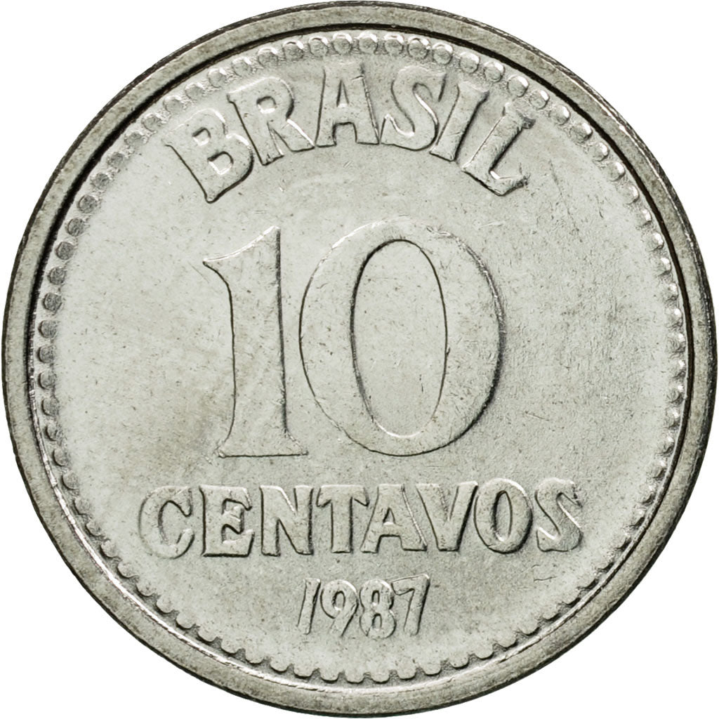 Coin, Brazil, 10 Centavos, 1987, EF(40-45), Stainless Steel, KM:602