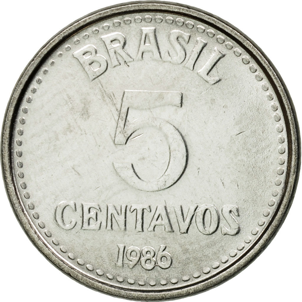 Coin, Brazil, 5 Centavos, 1986, EF(40-45), Stainless Steel, KM:601