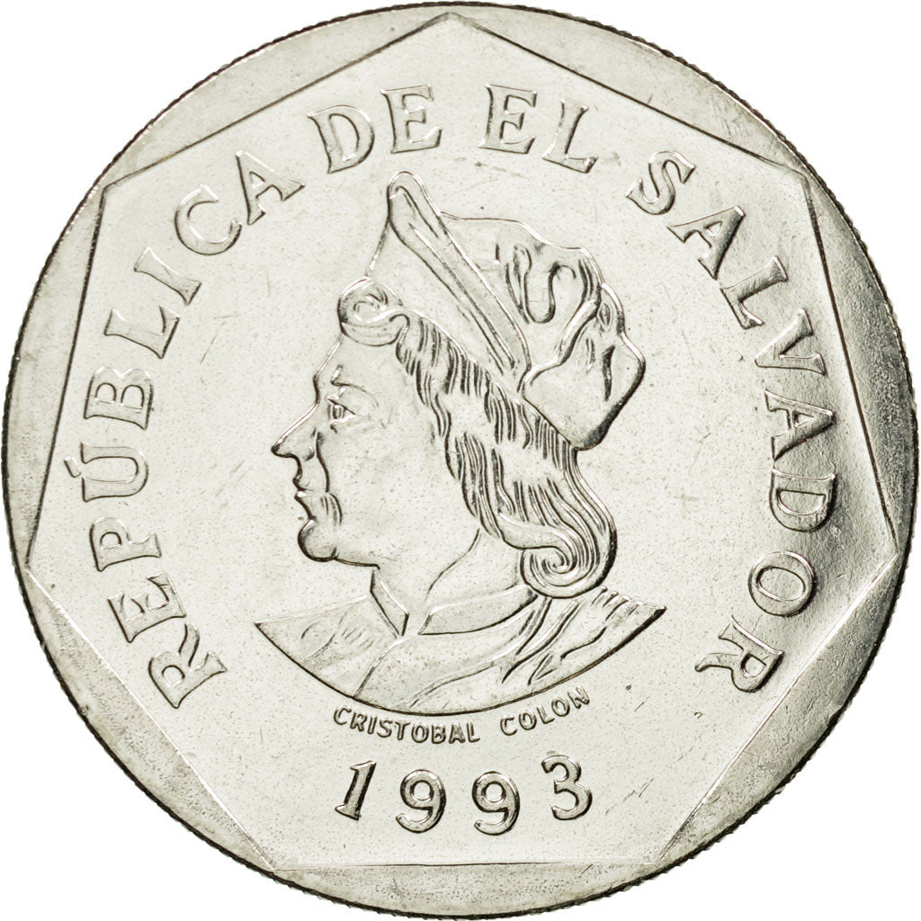 Coin, El Salvador, Colon, 1993, British Royal Mint, AU(55-58), Nickel Clad