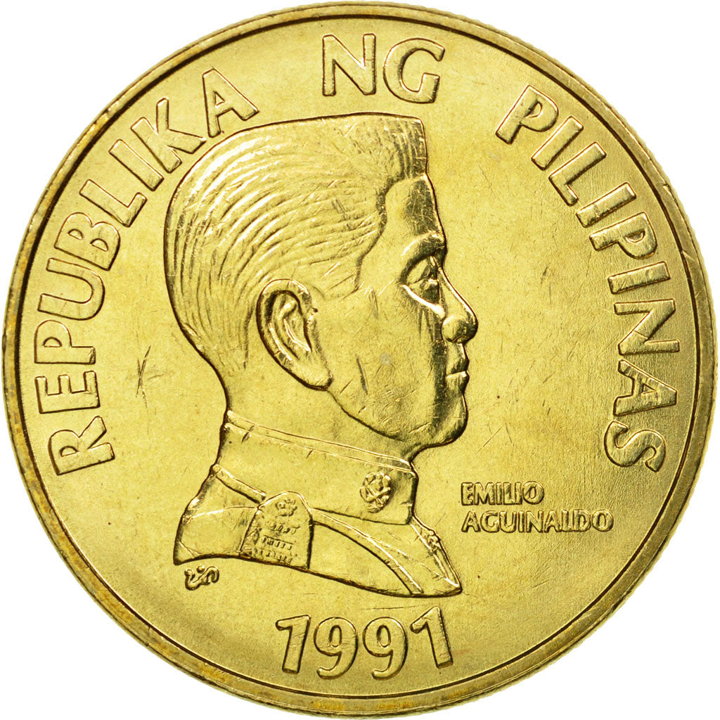 Coin, Philippines, 5 Piso, 1991, AU(55-58), Nickel-brass, KM:259