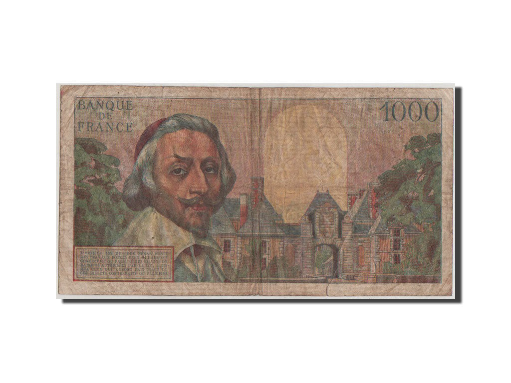 France, 1000 Francs, 1 000 F 1953-1957 ''Richelieu'', 1953, KM #134a, F(12-15),.