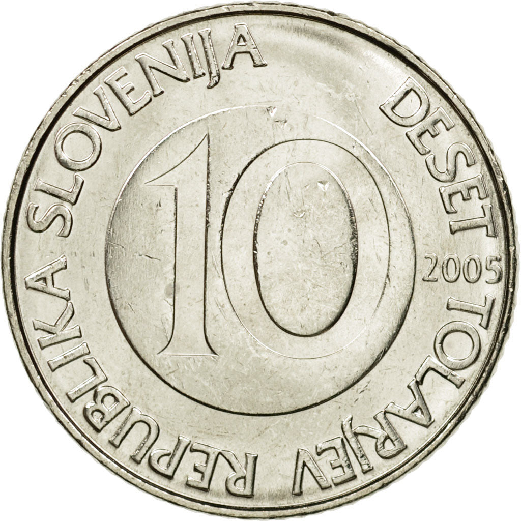 Coin, Slovenia, 10 Tolarjev, 2005, AU(55-58), Copper-nickel, KM:41