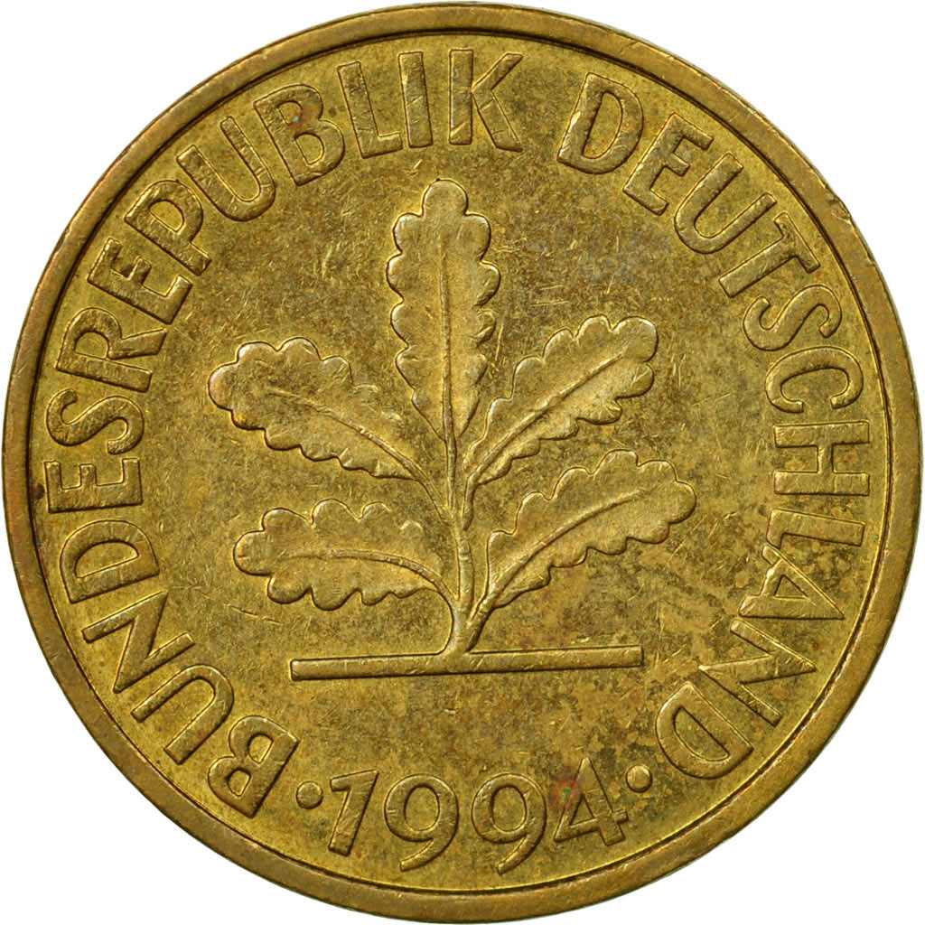 Coin, GERMANY - FEDERAL REPUBLIC, 10 Pfennig, 1994, Hambourg, EF(40-45), Brass