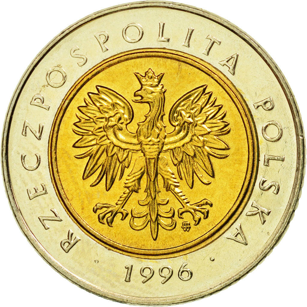 Moneta, Polonia, 5 Zlotych, 1996, Warsaw, SPL, Bi-metallico, KM:284