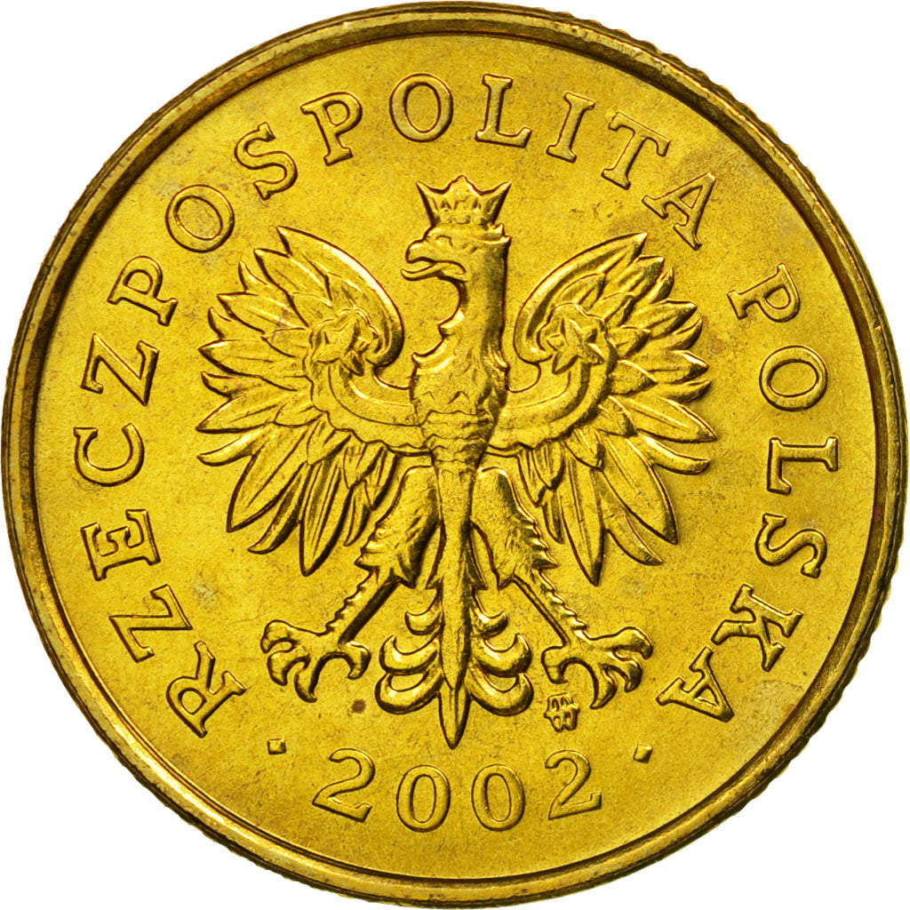 Coin, Poland, 5 Groszy, 2002, Warsaw, AU(55-58), Brass, KM:278