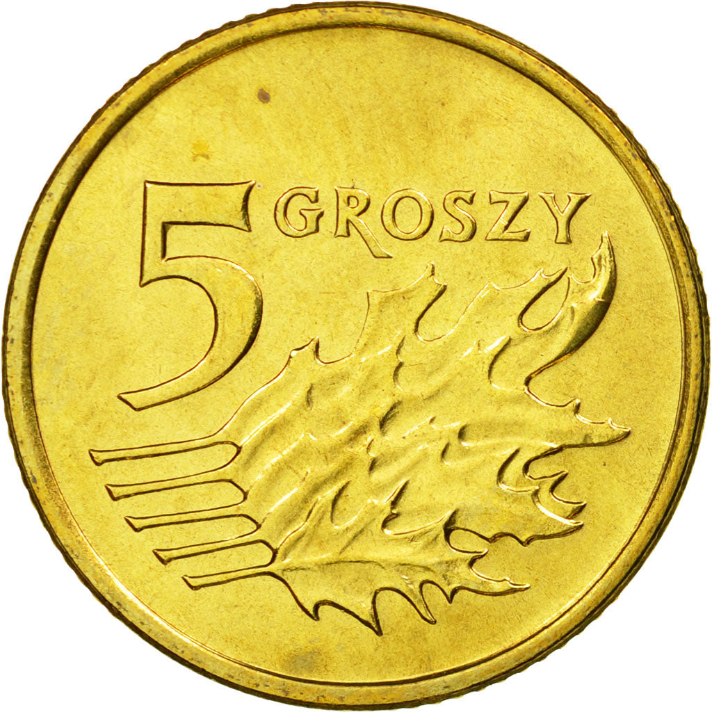 Coin, Poland, 5 Groszy, 2002, Warsaw, AU(55-58), Brass, KM:278
