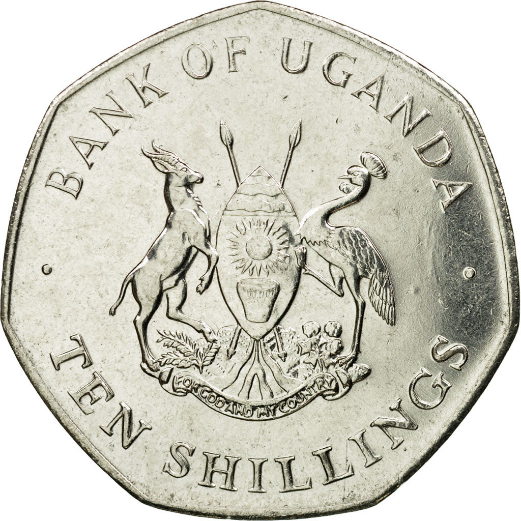 Coin, Uganda, 10 Shillings, 1987, AU(55-58), Nickel plated steel, KM:30