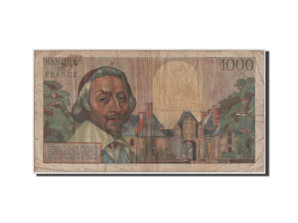 France, 1000 Francs, 1 000 F 1953-1957 ''Richelieu'', 1956, KM #134a, F(12-15),.