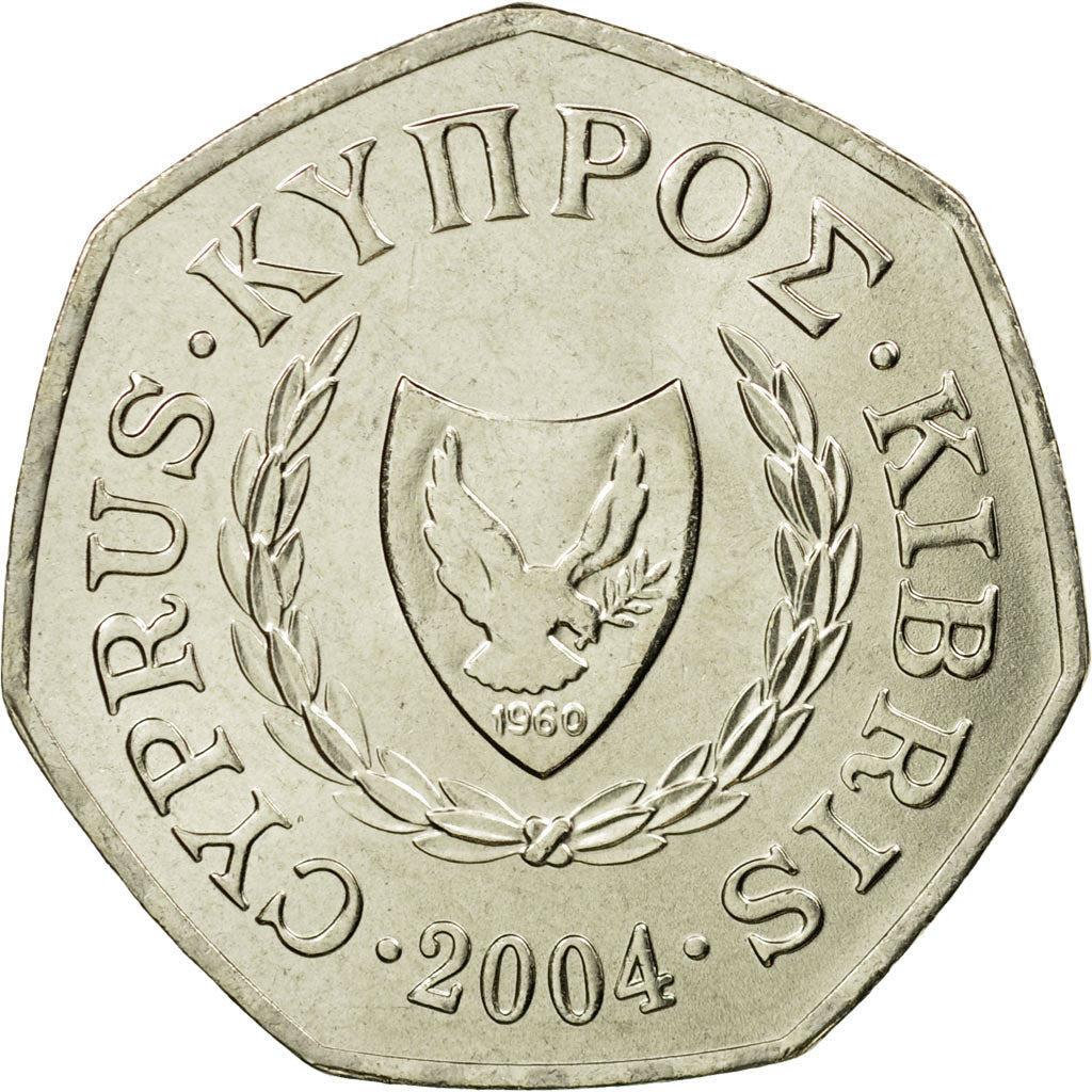 Coin, Cyprus, 50 Cents, 2004, MS(63), Copper-nickel, KM:66