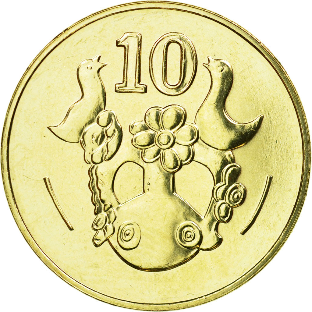 Coin, Cyprus, 10 Cents, 2004, MS(63), Nickel-brass, KM:56.3