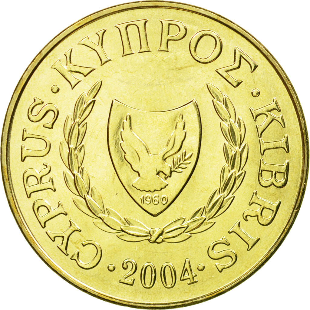 Coin, Cyprus, 5 Cents, 2004, MS(63), Nickel-brass, KM:55.3