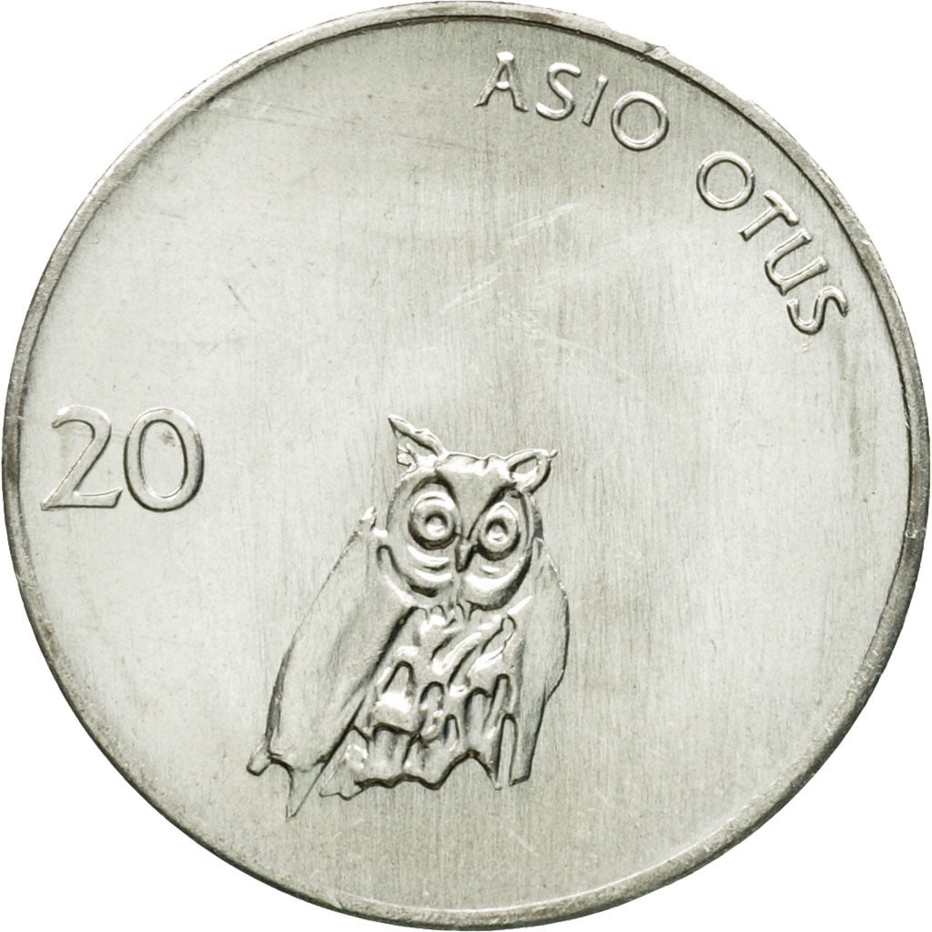 Coin, Slovenia, 20 Stotinov, 1993, AU(55-58), Aluminum, KM:8