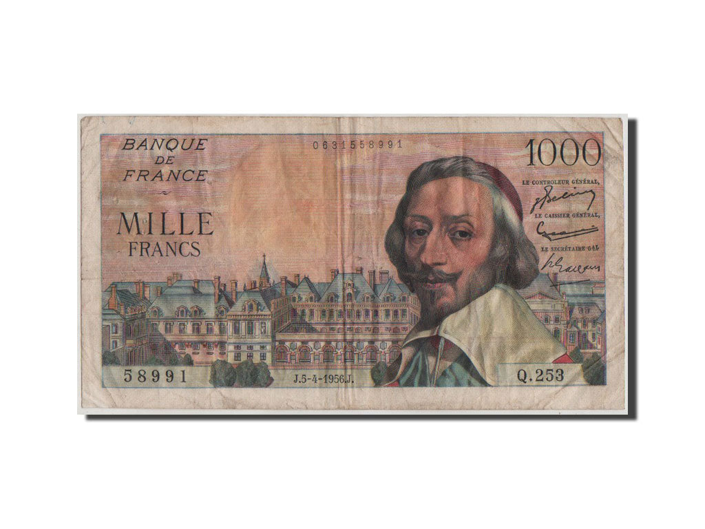 France, 1000 Francs, 1 000 F 1953-1957 ''Richelieu'', 1956, KM #134a,...