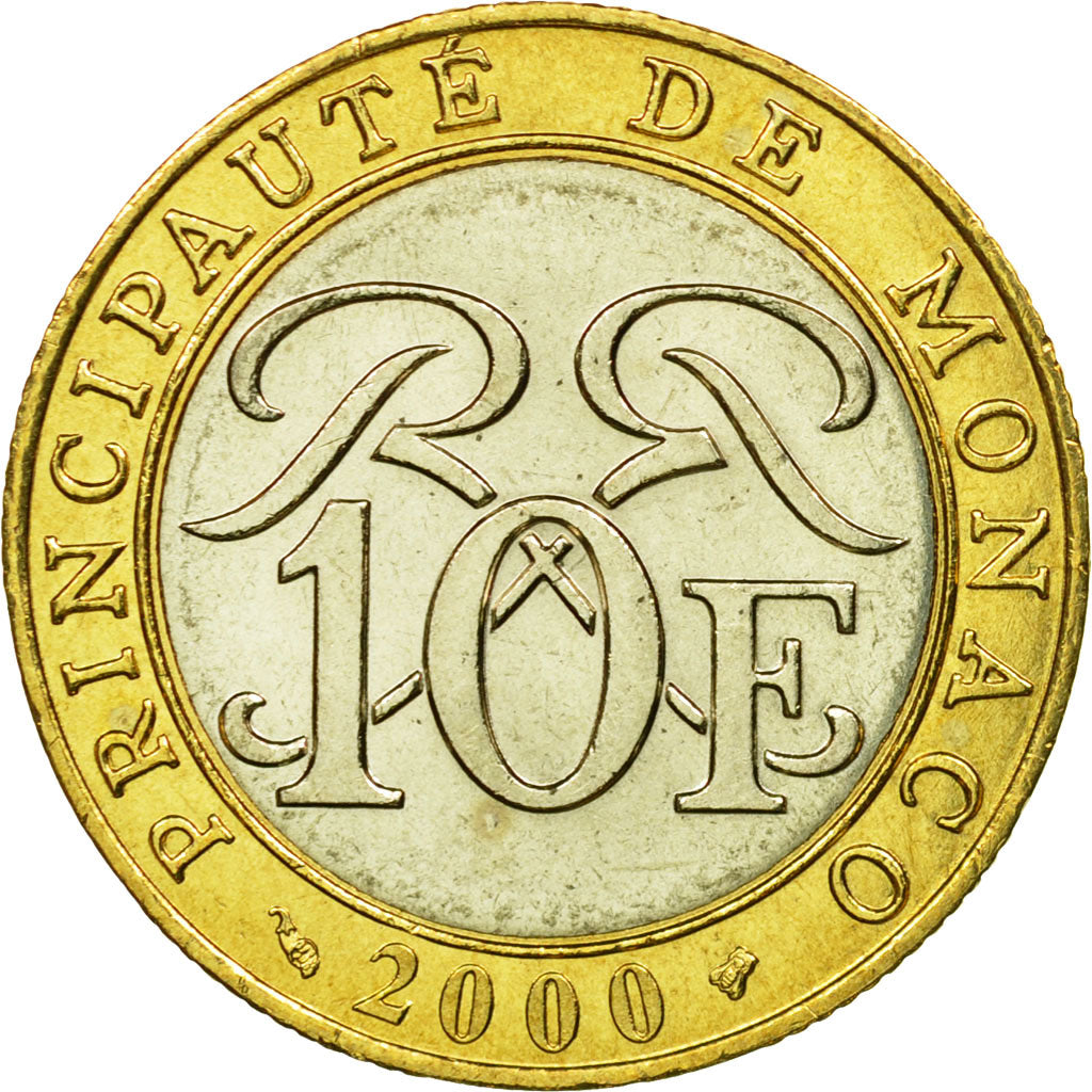 Coin, Monaco, Rainier III, 10 Francs, 2000, MS(63), Bi-Metallic, KM:163