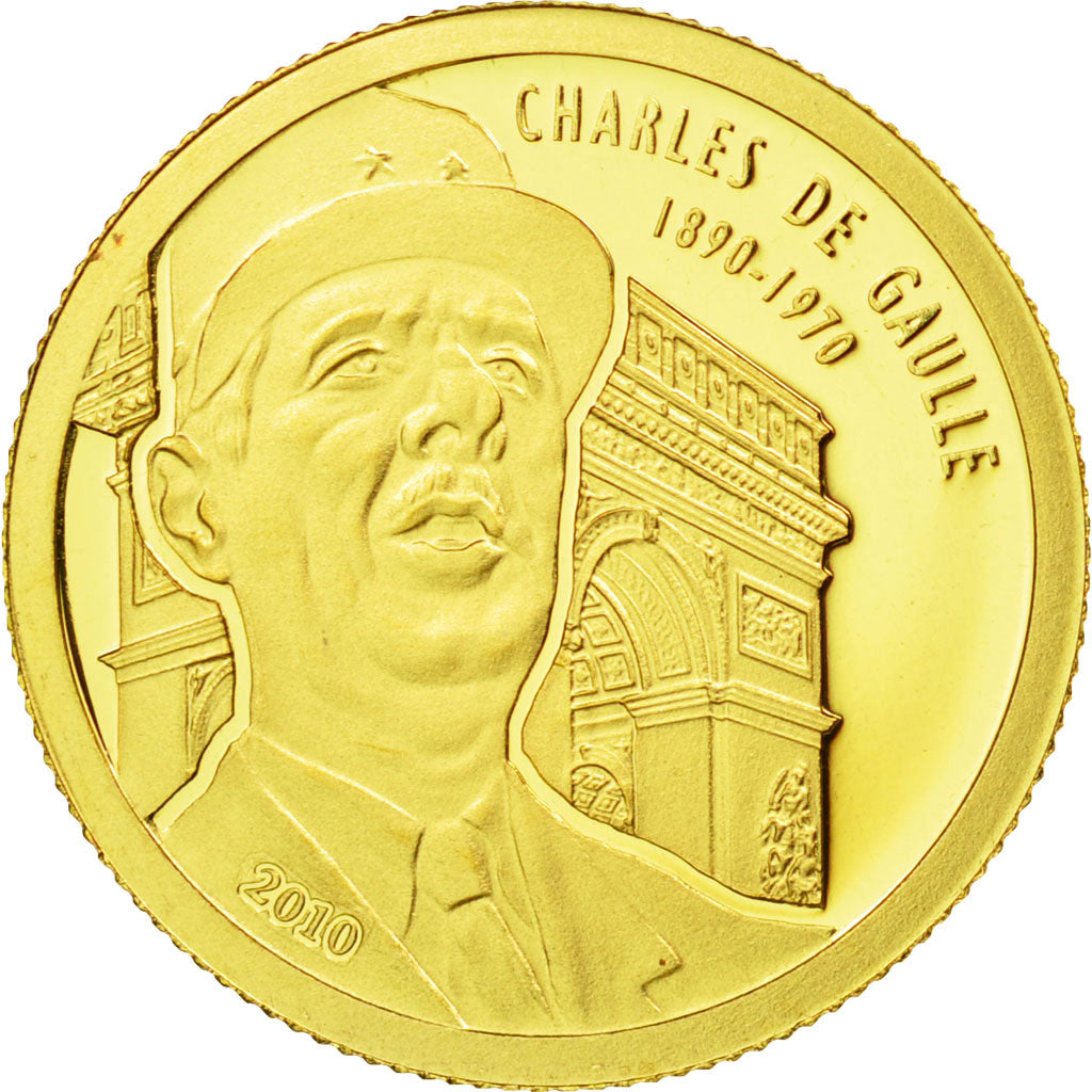 Benin, 1500 Francs CFA, Charles de Gaulle, 2010, MS(65-70), Gold