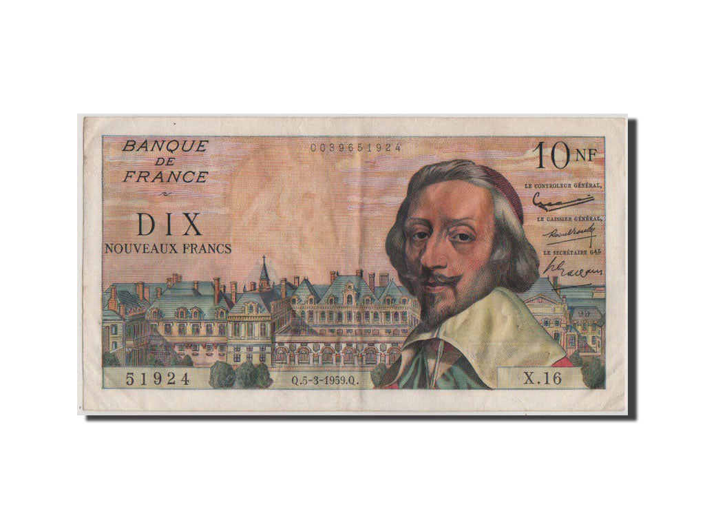 France, 10 Nouveaux Francs, 10 NF 1959-1963 ''Richelieu'', 1959, KM #142a,...