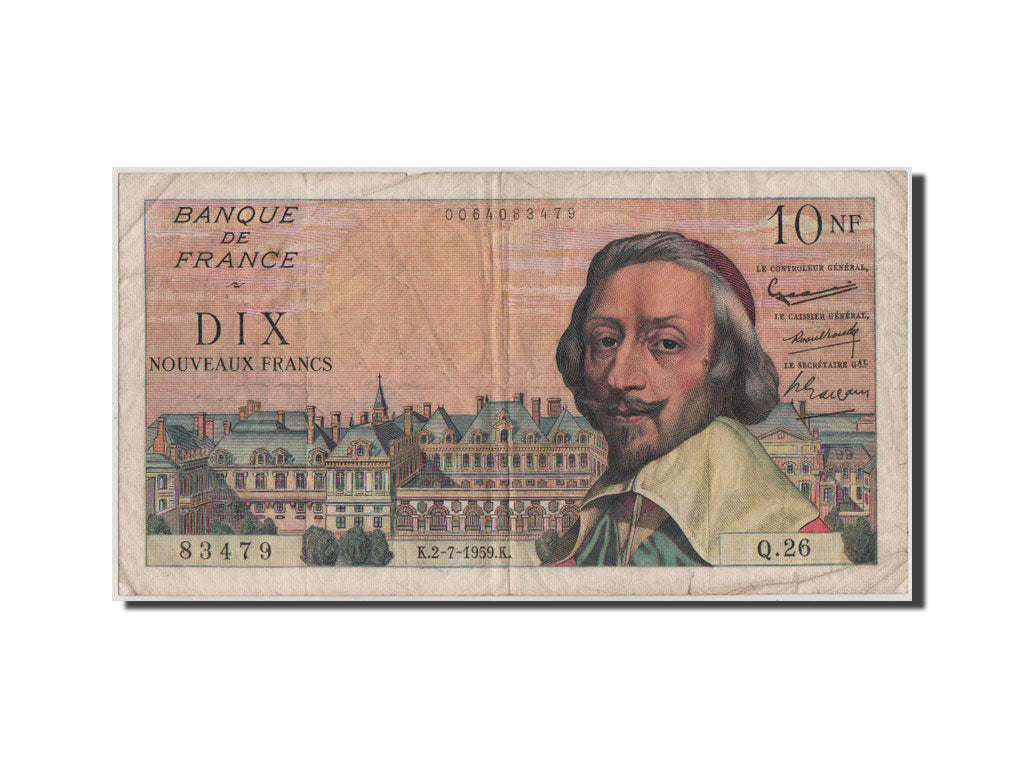 France, 10 Nouveaux Francs, 10 NF 1959-1963 ''Richelieu'', 1959, KM #142a,...