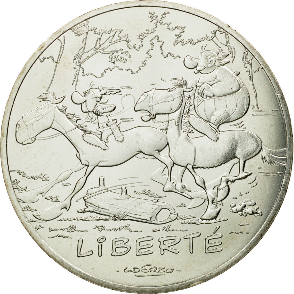 France, 10 Euro, Liberté, Astérix Obélix à cheval, 2015, MS(65-70), Silver