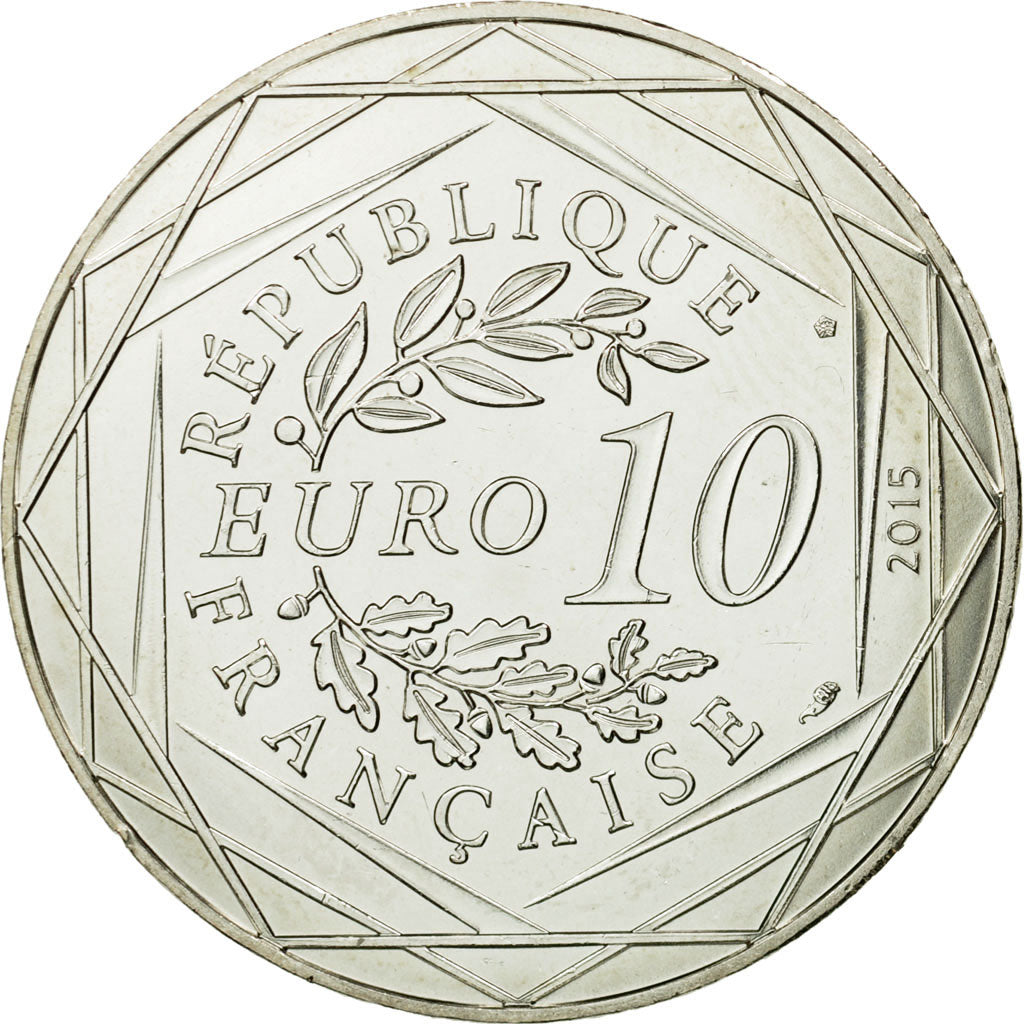 France, 10 Euro, Liberté, Astérix Obélix à cheval, 2015, MS(65-70), Silver