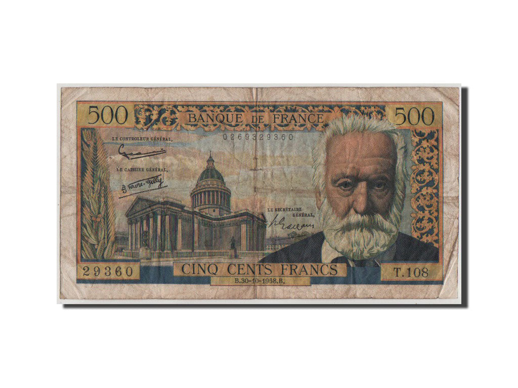 France, 500 Francs, 500 F 1954-1958 ''Victor Hugo'', 1958, KM #133b, F(12-15),..