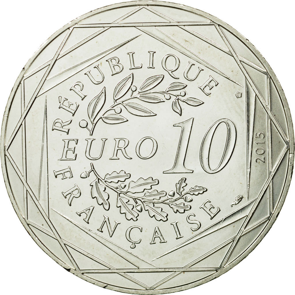 France, 10 Euro, Fraternité, Astérix chez les Bretons, 2015, MS(65-70), Silver