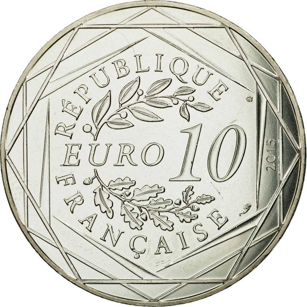 France, 10 Euro, Fraternité, Astérix, Olaf, 2015, MS(65-70), Silver