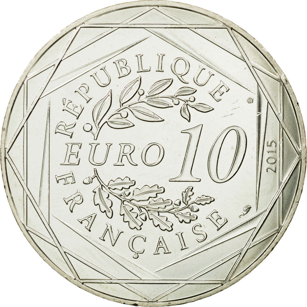 France, 10 Euro, Fraternité, Chiens, 2015, MS(65-70), Silver