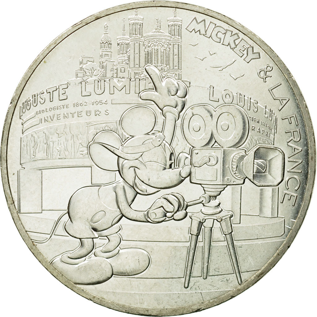 France, 10 Euro, Mickey silence on tourne, 2018, MS(63), Silver