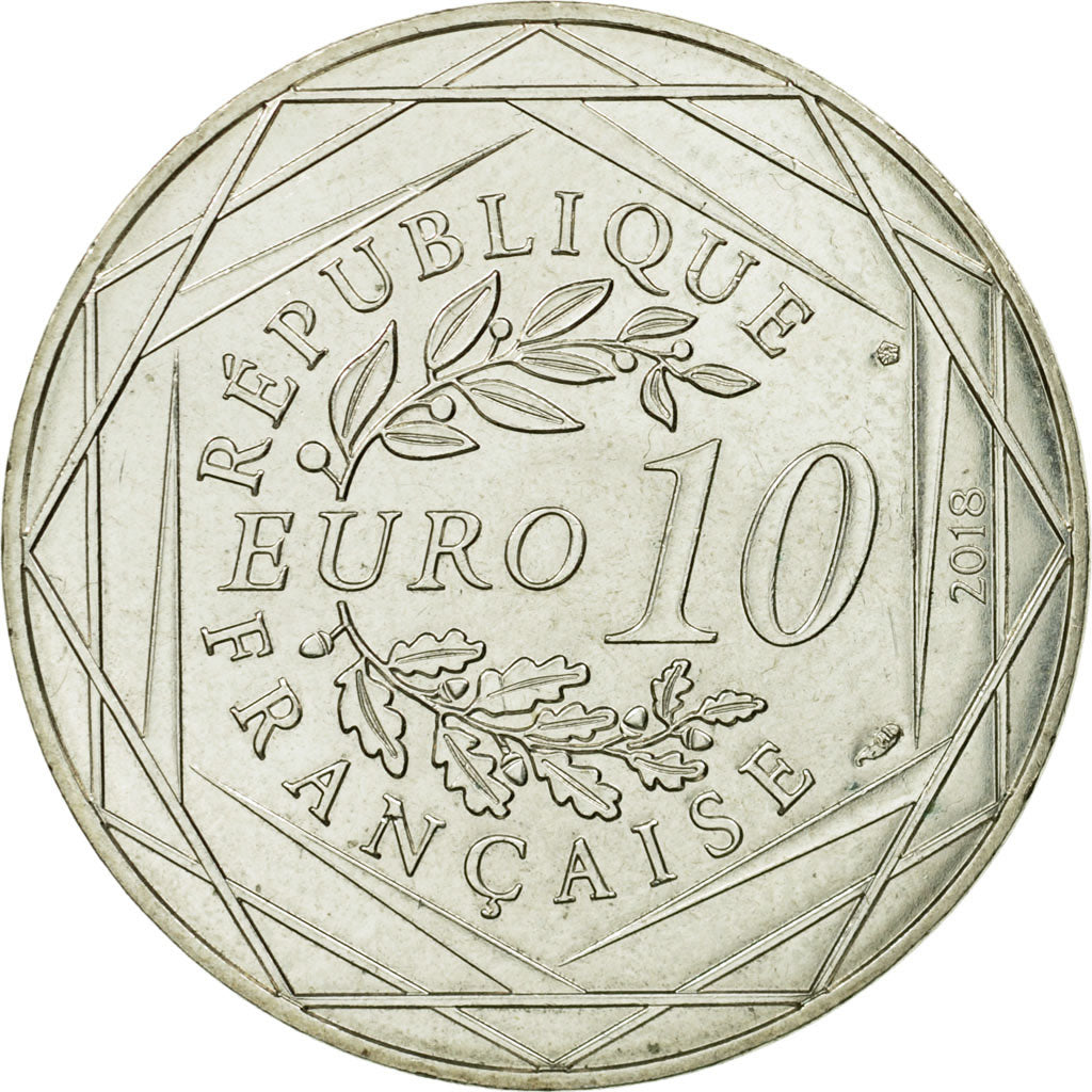 France, 10 Euro, Mickey silence on tourne, 2018, MS(63), Silver