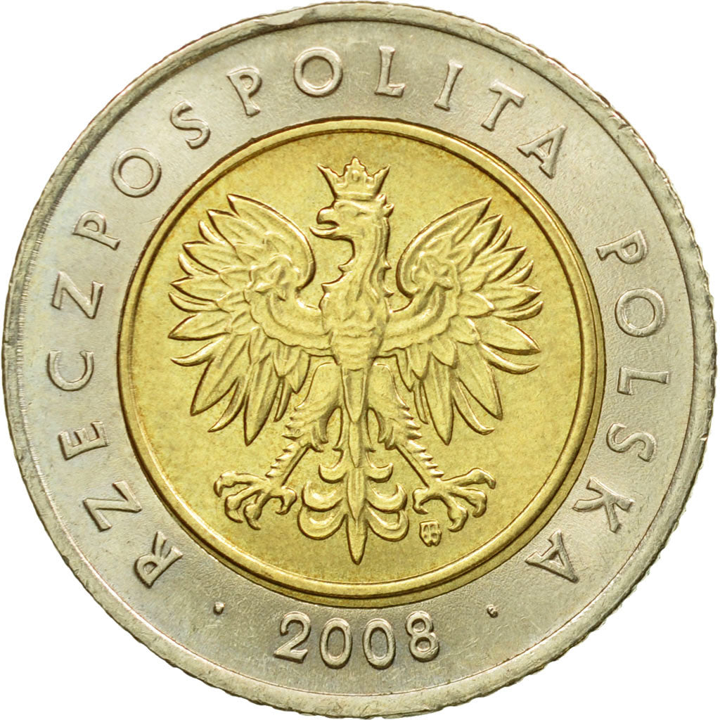 Moneda, Polonia, 5 Zlotych, 2008, Warsaw, EBC, Bimetálico, KM:284