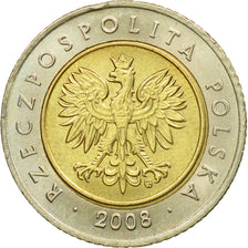 Moneda, Polonia, 5 Zlotych, 2008, Warsaw, EBC, Bimetálico, KM:284