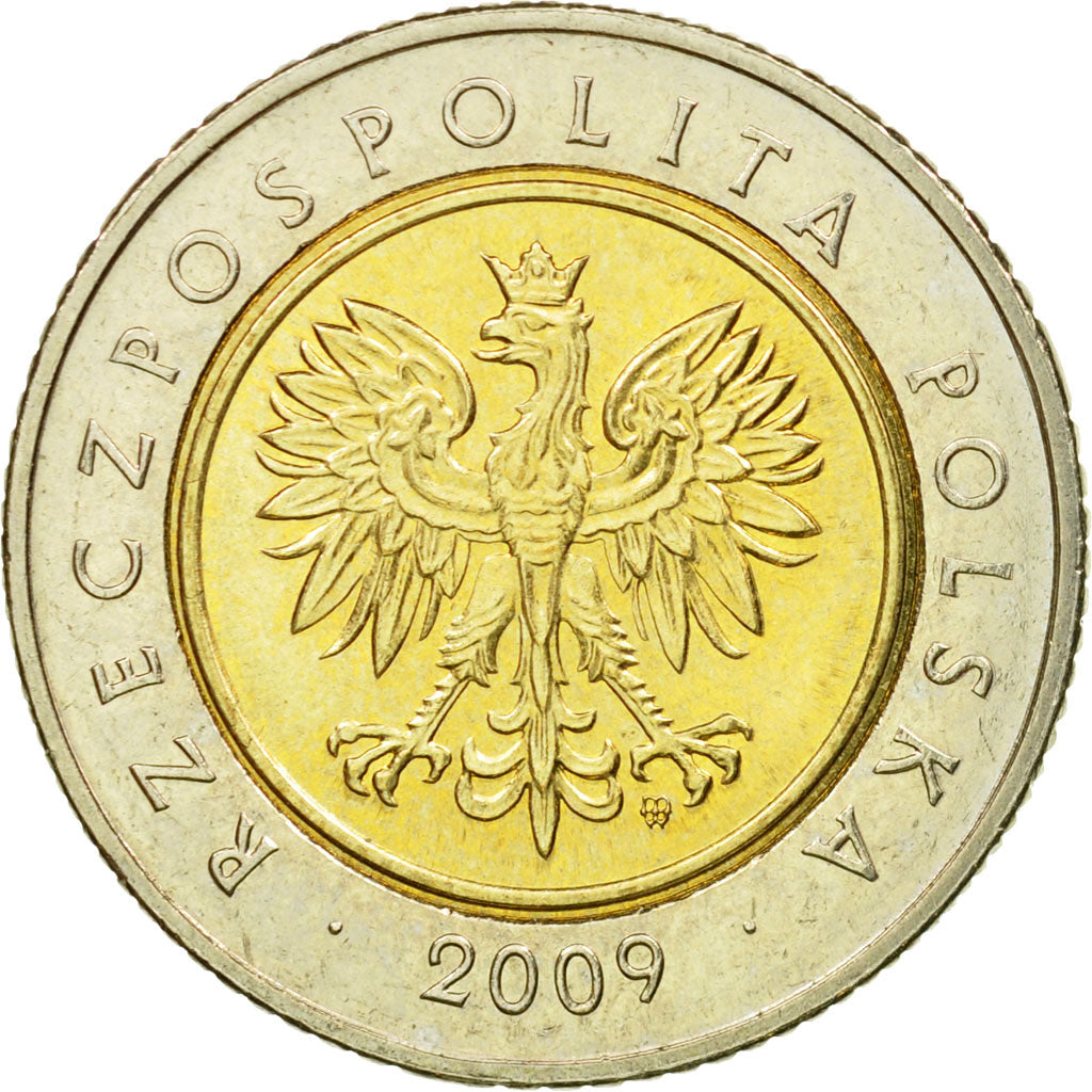 Coin, Poland, 5 Zlotych, 2009, Warsaw, EF(40-45), Bi-Metallic, KM:284