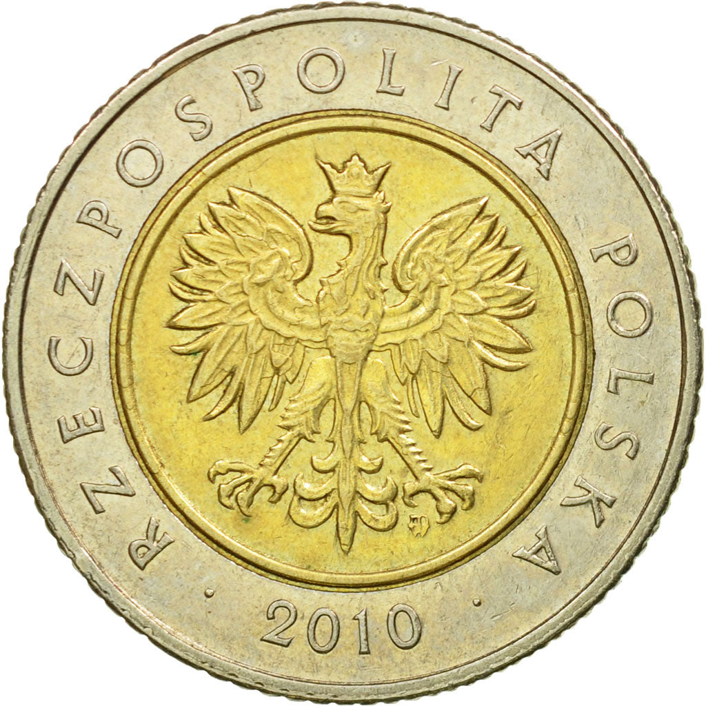 Munten, Polen, 5 Zlotych, 2010, Warsaw, ZF, Bi-Metallic, KM:284