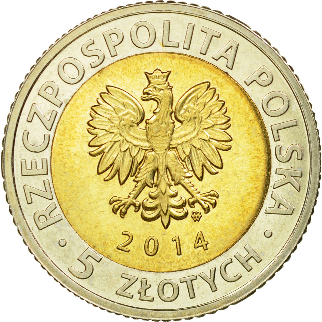 Coin, Poland, 5 Zlotych, 2014, MS(63), Bi-Metallic