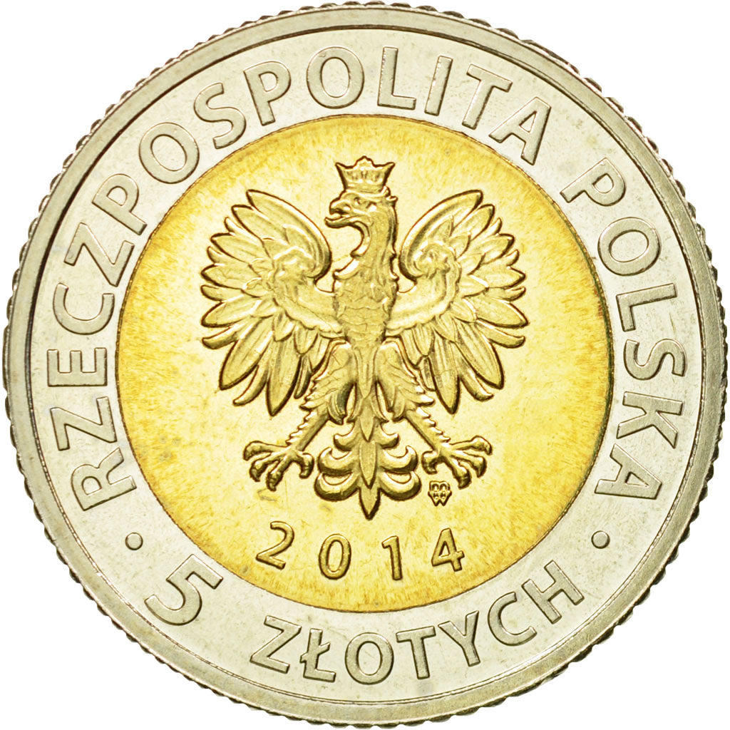 Coin, Poland, 5 Zlotych, 2014, MS(63), Bi-Metallic
