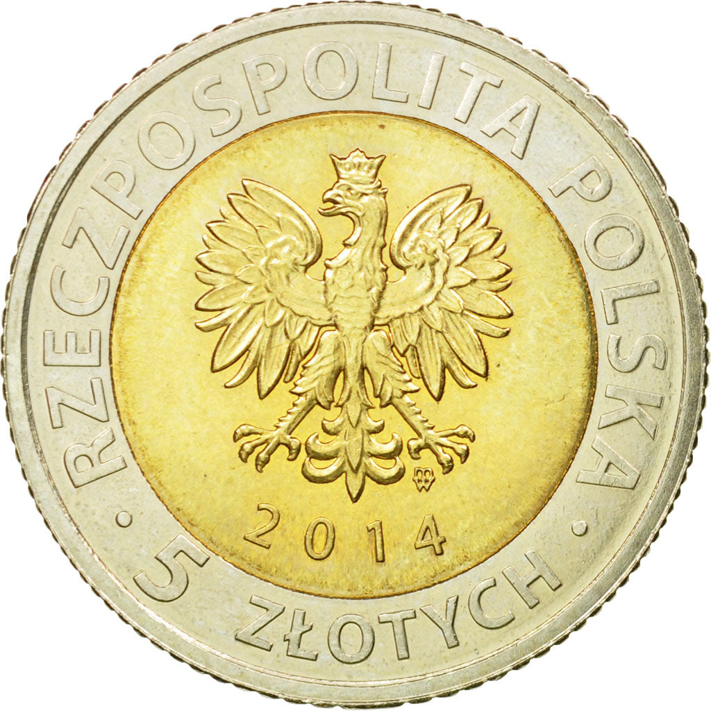 Coin, Poland, 5 Zlotych, 2014, MS(63), Bi-Metallic