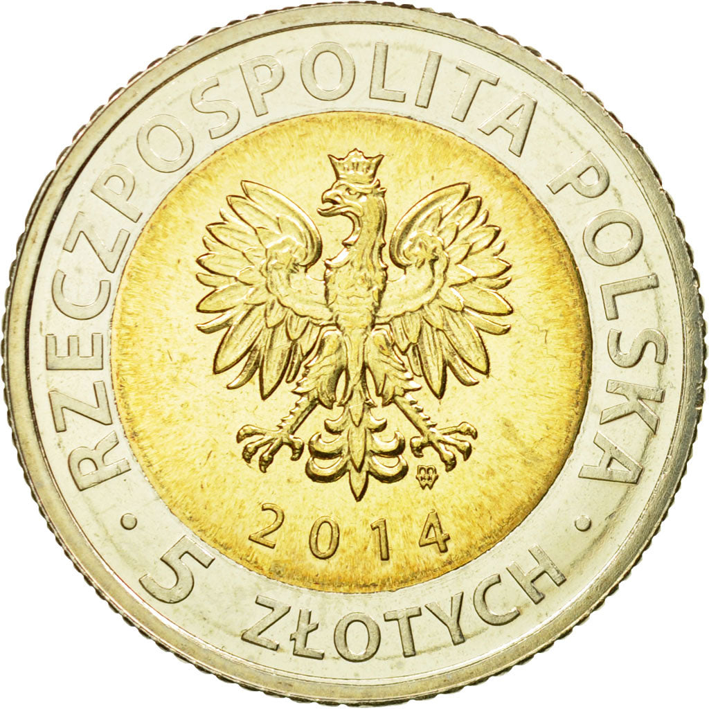 Coin, Poland, 5 Zlotych, 2014, MS(63), Bi-Metallic