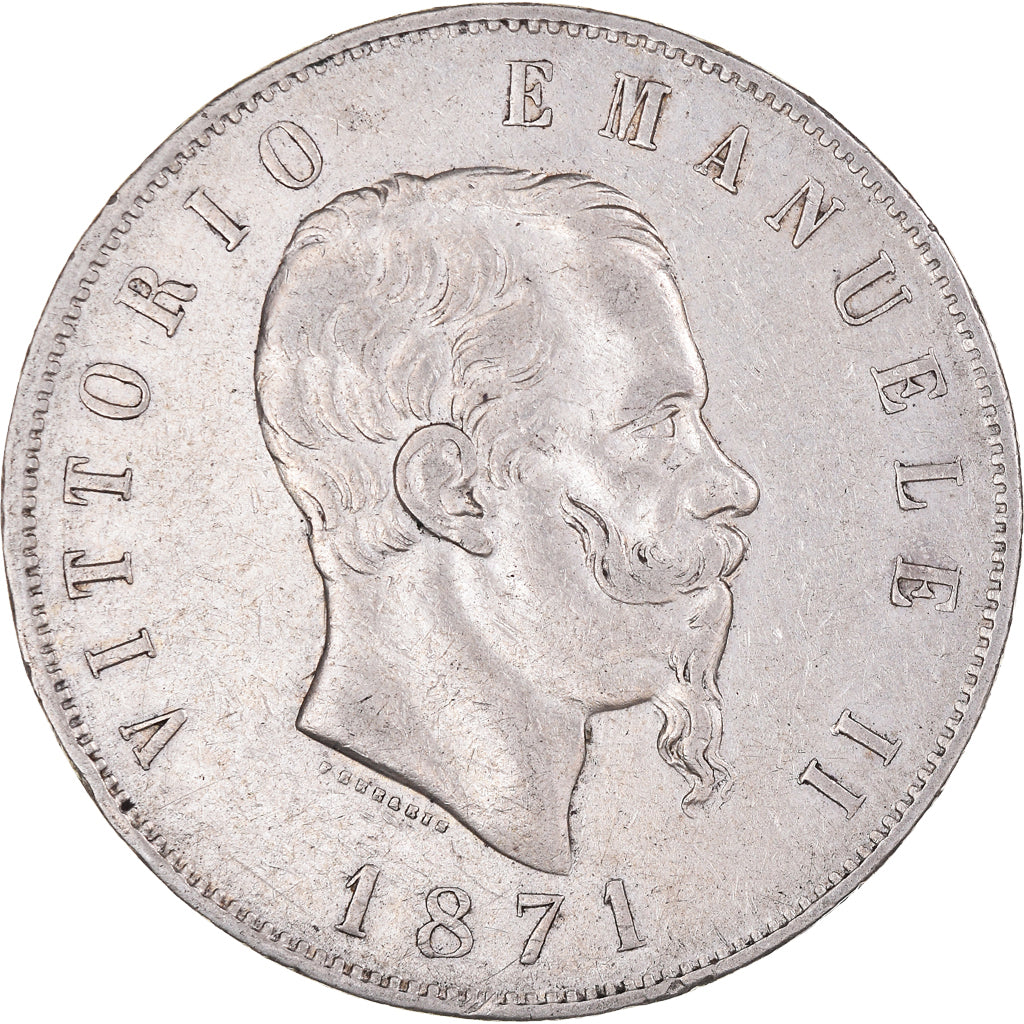 Coin, Italy, Vittorio Emanuele II, 5 Lire, 1871, Milan, EF(40-45), Silver