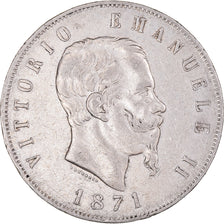 Coin, Italy, Vittorio Emanuele II, 5 Lire, 1871, Milan, EF(40-45), Silver