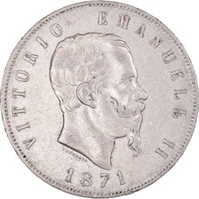 Moeda, Itália, Vittorio Emanuele II, 5 Lire, 1871, Milan, EF(40-45), Prata