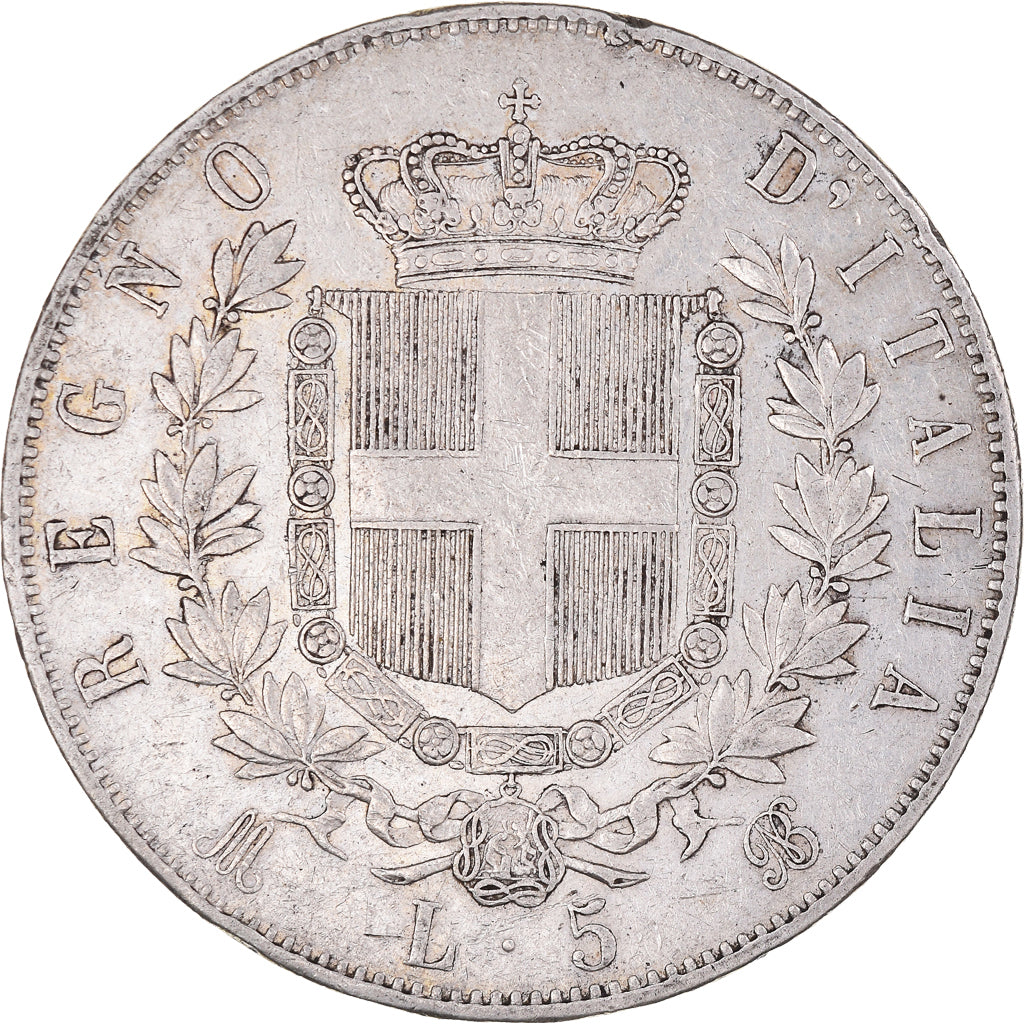 Coin, Italy, Vittorio Emanuele II, 5 Lire, 1871, Milan, EF(40-45), Silver
