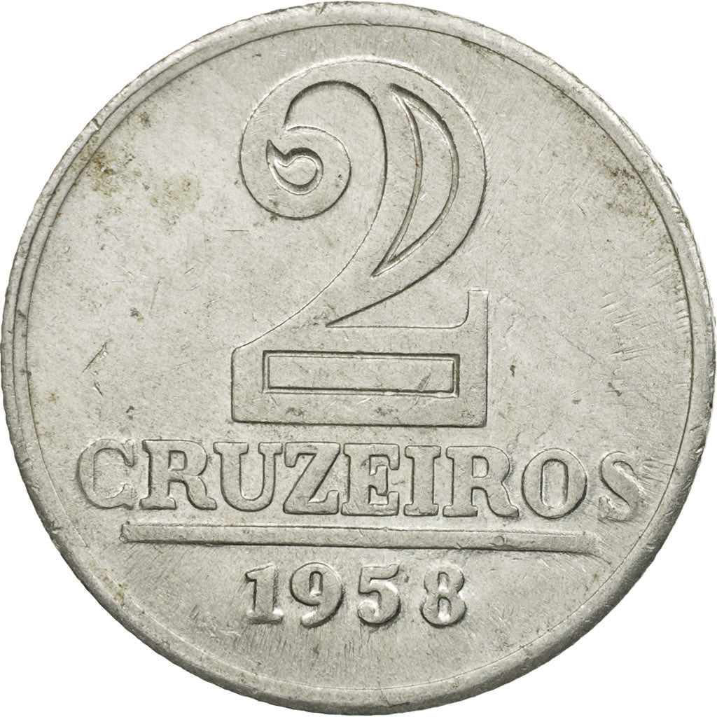 Coin, Brazil, 2 Cruzeiros, 1958, EF(40-45), Aluminum-Bronze, KM:568