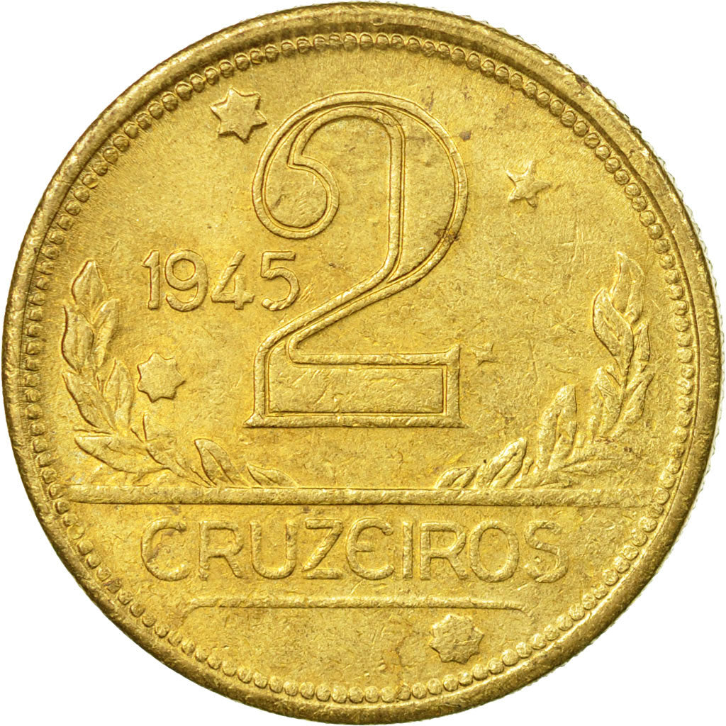 Coin, Brazil, 2 Cruzeiros, 1945, EF(40-45), Aluminum-Bronze, KM:559