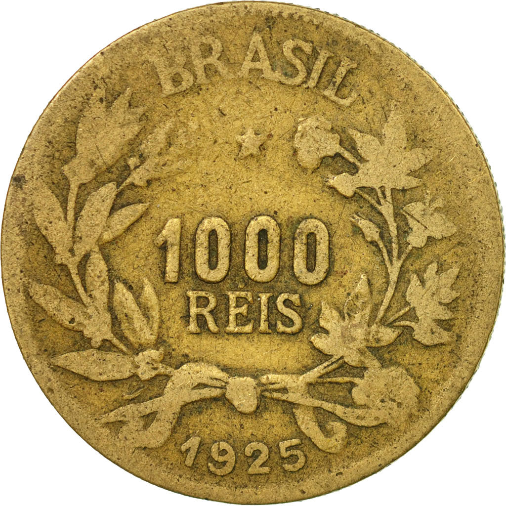 Moneta, Brasile, 1000 Reis, 1925, MB, Alluminio-bronzo, KM:525