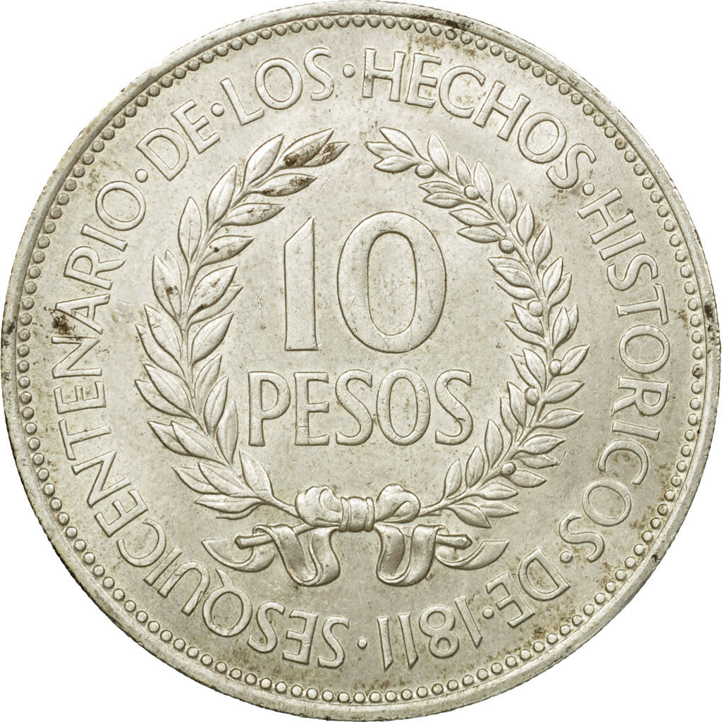 Coin, Uruguay, 10 Pesos, 1961, AU(55-58), Silver, KM:43