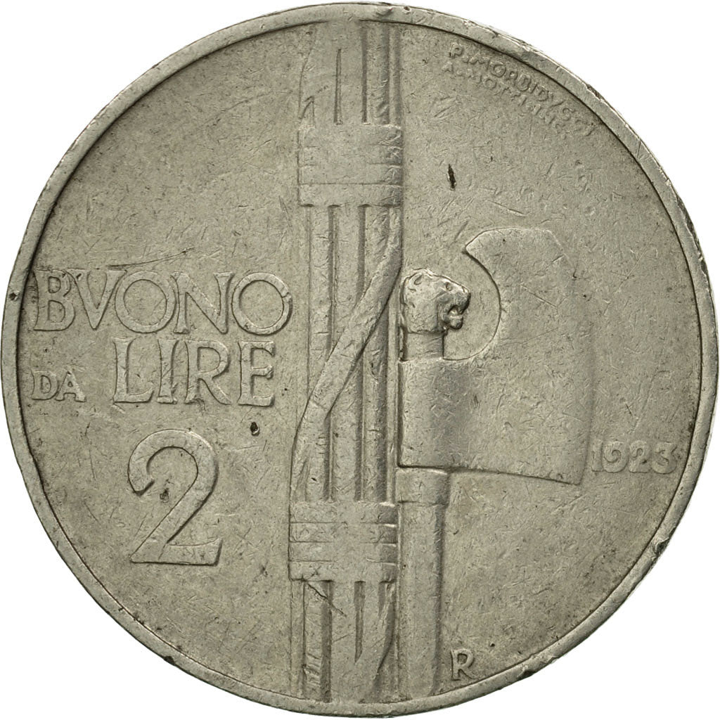 Moneta, Włochy, Vittorio Emanuele III, 2 Lire, 1923, Rome, VF(30-35), Nikiel