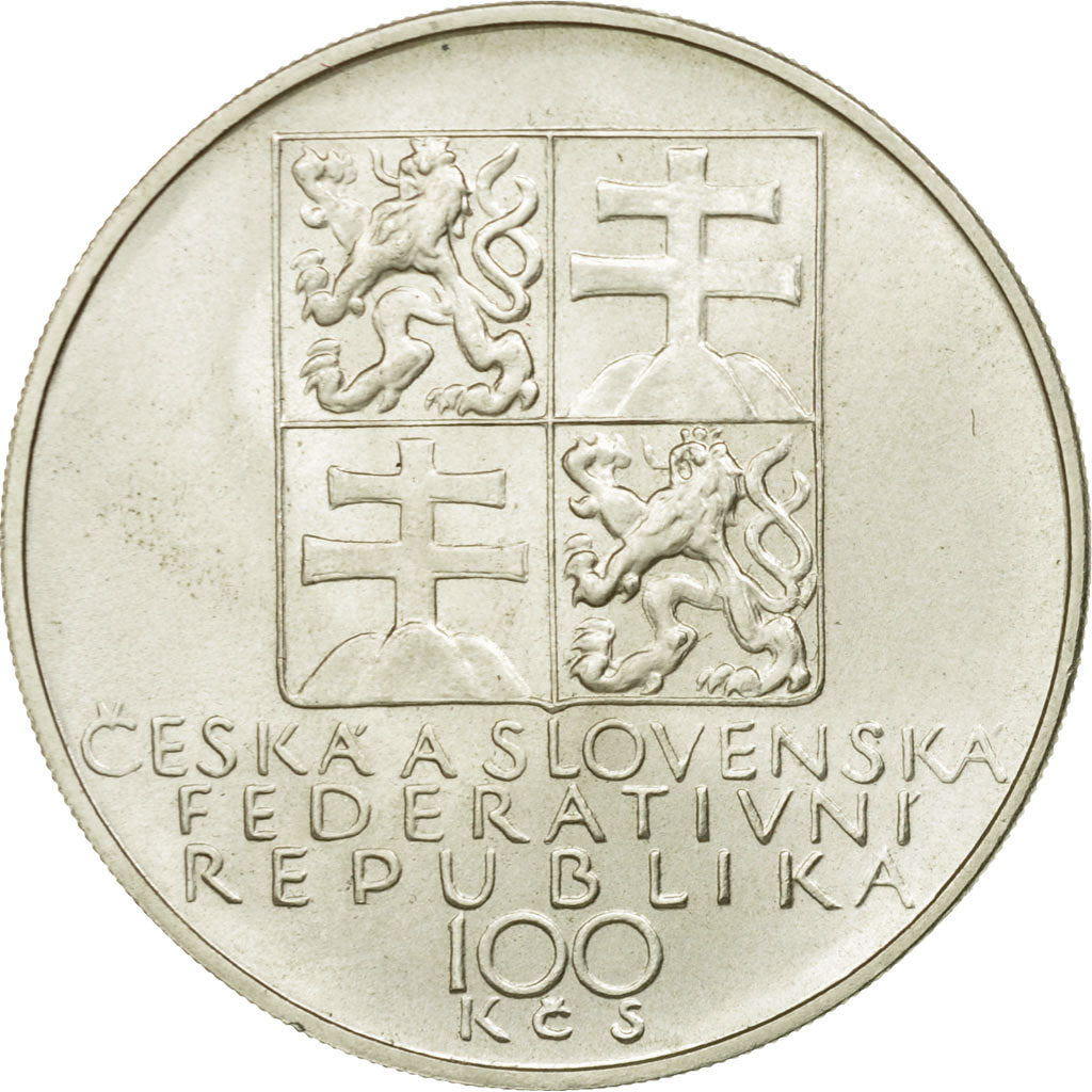Munten, Tsjecho-Slowakije, 100 Korun, 1991, UNC-, Zilver, KM:147